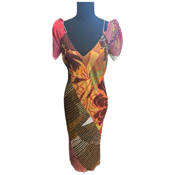 Anthropologie Premium Designer Bl^nk London Body Con Floral MIDI Dress Resort - Picture 6 of 7